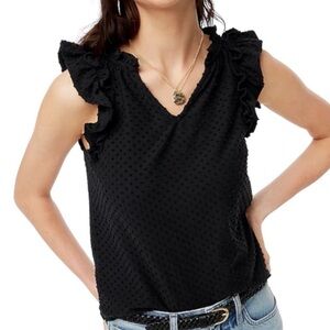 J. CREW Factory | NEW Womens Black Ruffle Sleeve Textured Clip Dot Top XL V-Neck